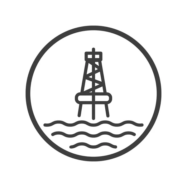 圆形框架中海洋油站的黑白线条艺术图标 — 图库矢量图片