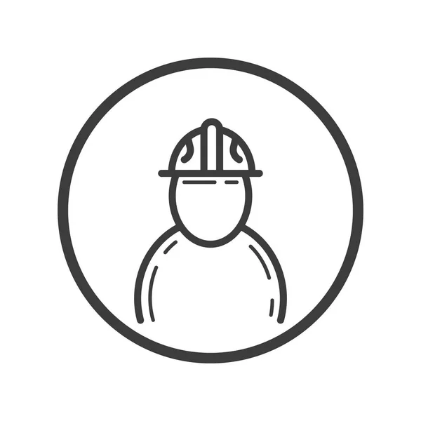 Black and white line art icon of engineer in the round frame