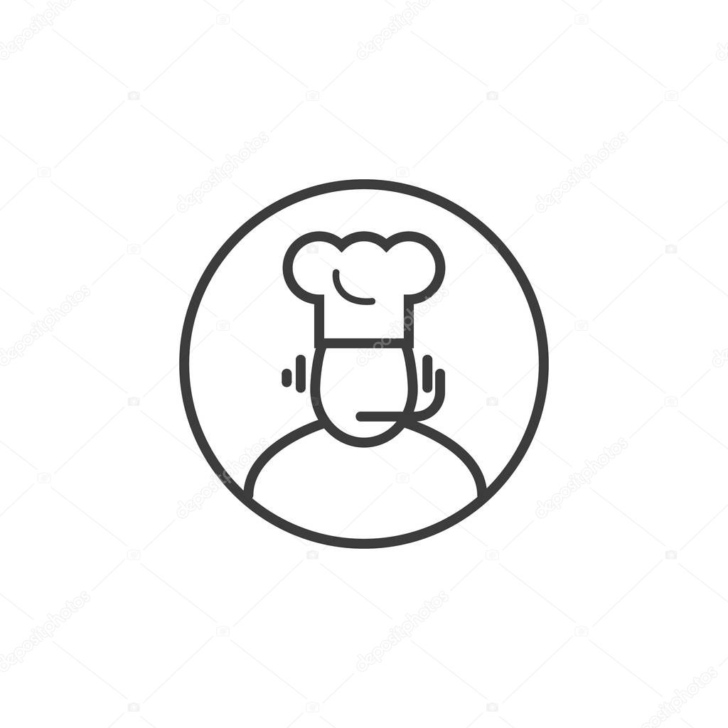 Black and white line art icon of cook admin in the round frame