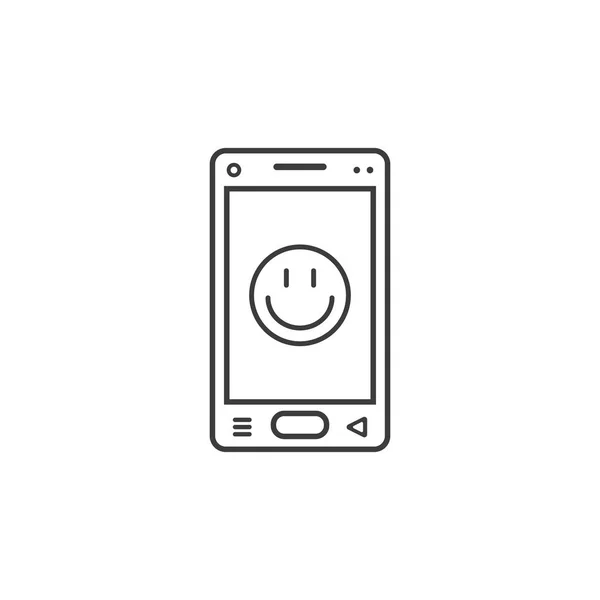 Black White Line Art Vector Icon Smartphone Smile — Stock Vector