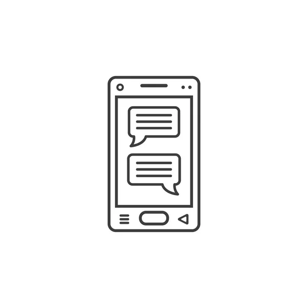 Black and white line art vector icon of smartphone with messages