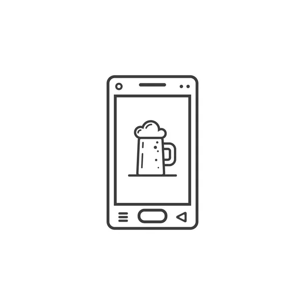 Black White Line Art Vector Icon Smartphone Glass Beer — Stock Vector