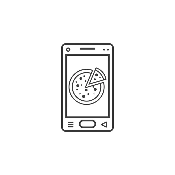 Black White Line Art Vector Icon Smartphone Pizza Screen — Stock Vector