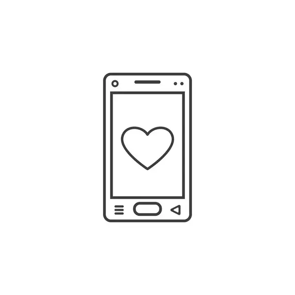 Schwarz Weiße Linie Kunst Symbol Des Mobiltelefons Mit Einem Herzzeichen — Stockvektor