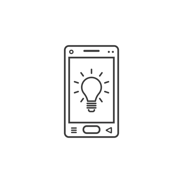 Черно Белая Линия Икона Искусства Мобильного Телефона Лампочкой — стоковый вектор