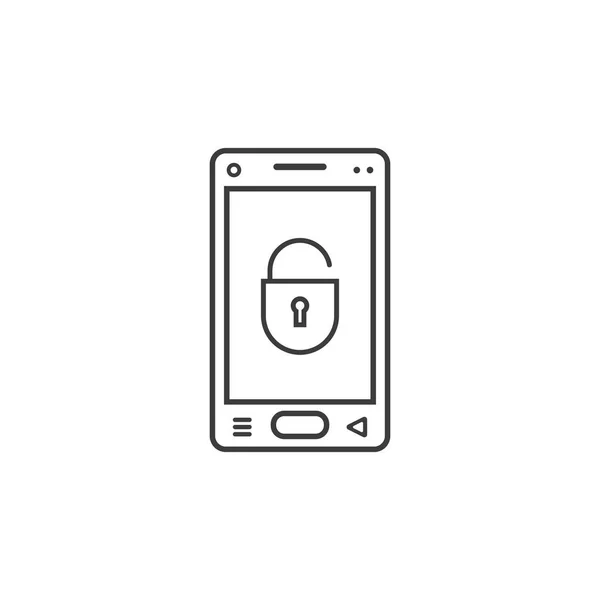 Black White Line Art Icon Mobile Phone Open Lock Sign — Stock Vector