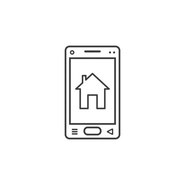 Black White Line Art Icon Mobile Phone House Sign — Stock Vector