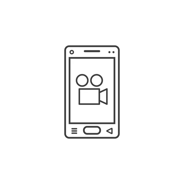 Black White Line Art Icon Mobile Phone Camcorder Sign — Stock Vector