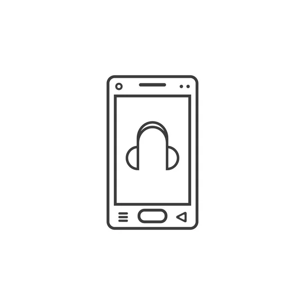 Ícone Arte Linha Preto Branco Telefone Celular Com Sinal Fone — Vetor de Stock