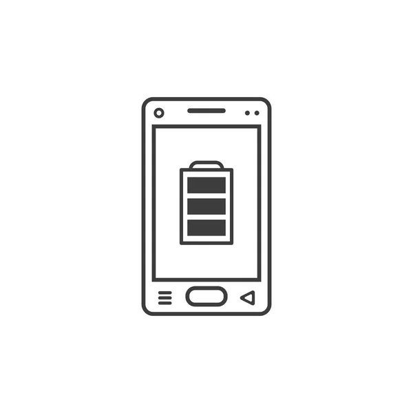 Ícone Arte Linha Preta Branca Smartphone Com Nível Bateria Completo — Vetor de Stock