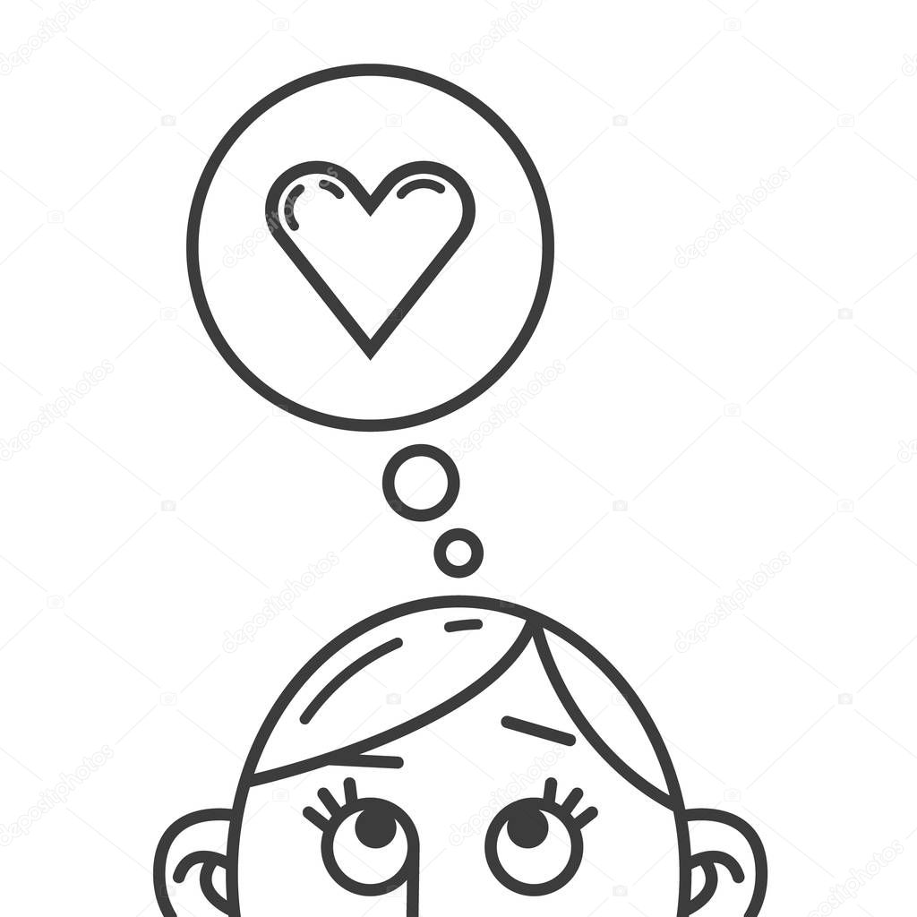 black and white line art illustration of a thought of love heart