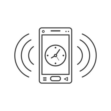 bir saat ve sinyal dalgalar ile akıllı telefon simgesi zil siyah ve beyaz satır resmi