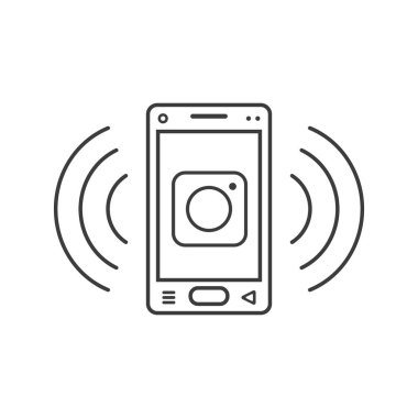siyah ve beyaz satır sanat simge bir kamera işareti ve sinyal dalgalar ile bir akıllı telefon