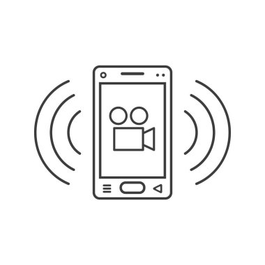video kamera işareti ve sinyal dalgalar ile akıllı telefon simgesi zil siyah beyaz resim