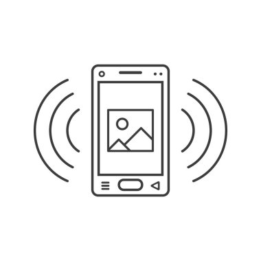 siyah ve beyaz satır resmi bir resim işareti ve sinyal dalgalar bir işareti simgesiyle Smartphone zil