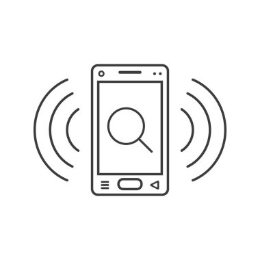 siyah ve beyaz satır resmi bir büyüteç işareti ve sinyal dalgalar ile akıllı telefon simgesi zil
