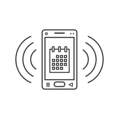 Smartphone simge takvim simgesi ve sinyal dalgalar ile zil siyah beyaz resim