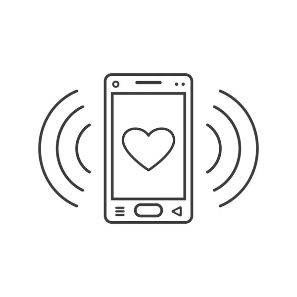 Black White Line Art Ringing Smartphone Icon Heart Sign Signal — Stock Vector