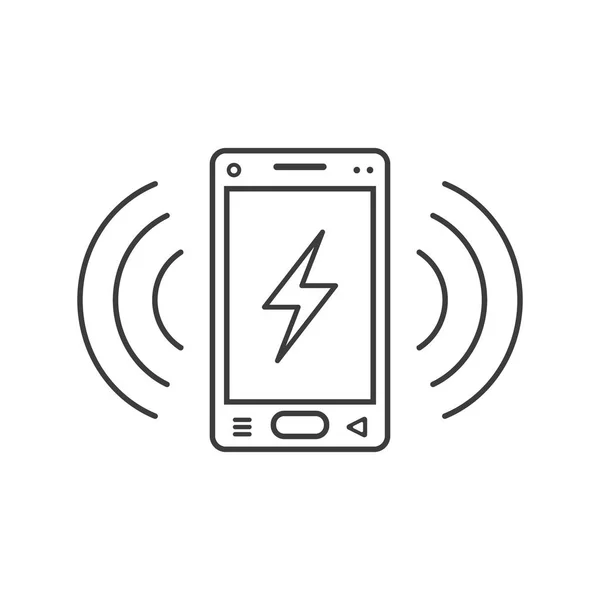 black and white line art ringing smartphone icon with a sign of lightning and signal waves