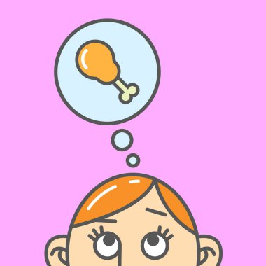 Düz renkli bir tavuk budu hakkında bir düşünce sanat karikatür çizimi