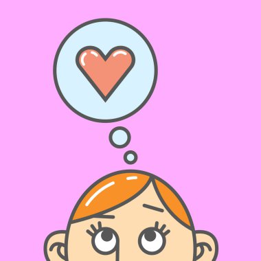 Düz renk sanat karikatür çizimi bir düşünce aşk kalp