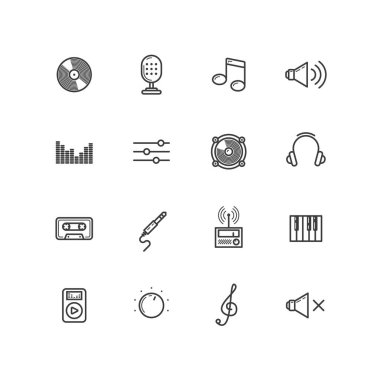 Anahat siyah beyaz çizgi sanat simge müzik konulu kümesi