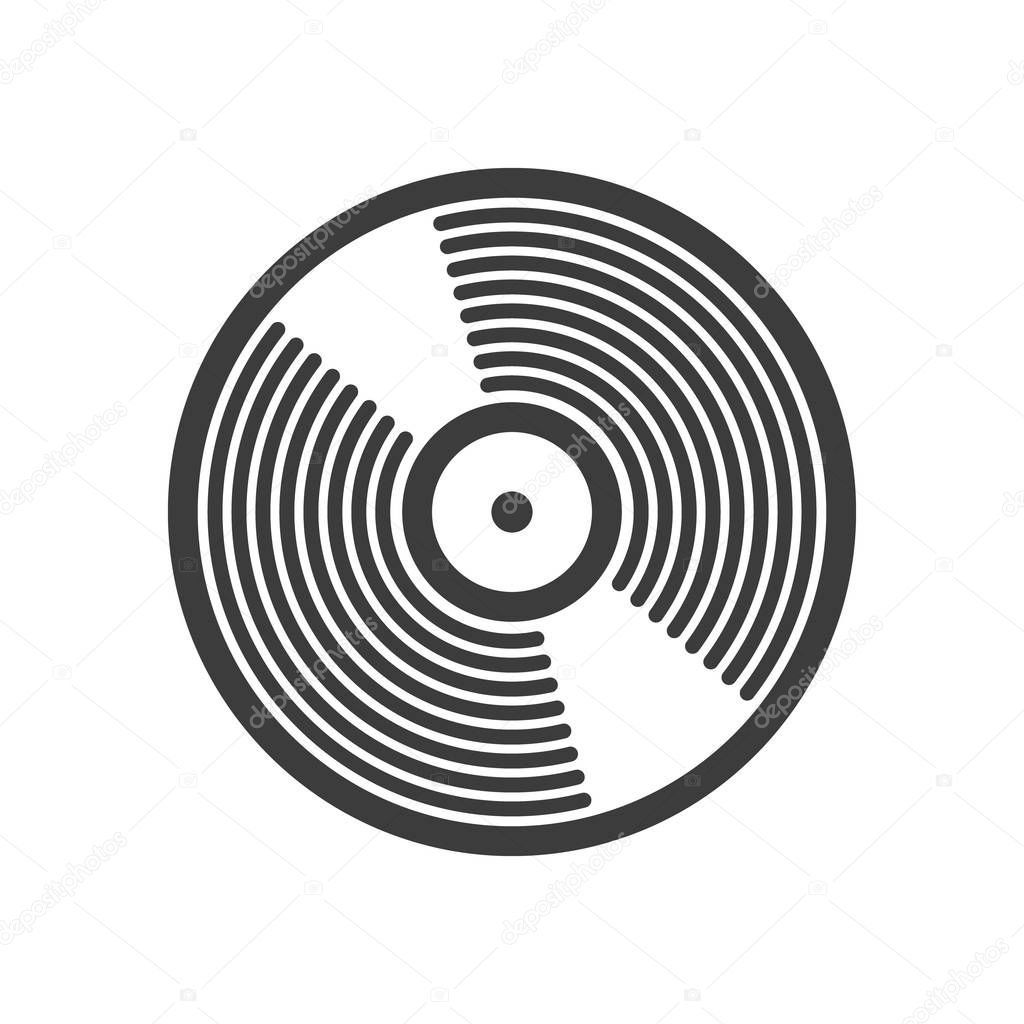 Black and white simple vector line art vinyl record icon