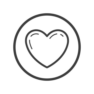 Siyah ve beyaz satır sanat kalp simgesi yuvarlak çerçeve içinde