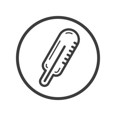 Siyah ve beyaz satır sanat tıbbi termometre simgesini yuvarlak çerçeve