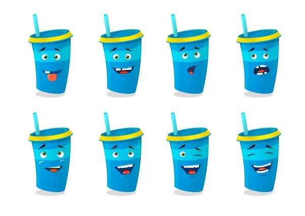 Set of blue cartoon paper cups with different emotions Stock Vector ...