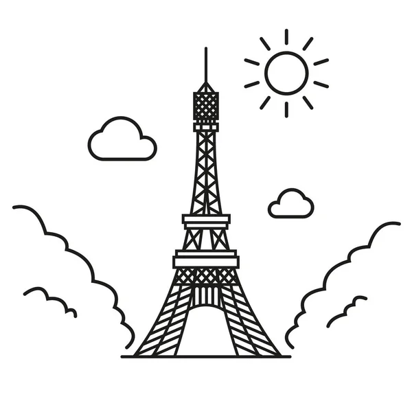 Black and white simple line art vector illustration of the eiffel tower