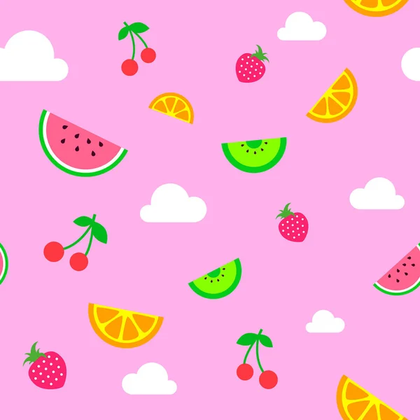 カラー フラット アート単純なベクトル ピンク夏フルーツ シームレス パターン — ストックベクタ