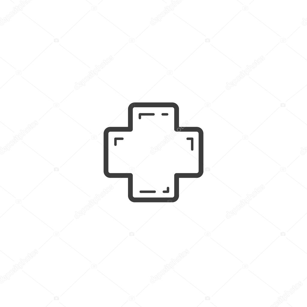 black and white simple vector outline line art medical cross icon