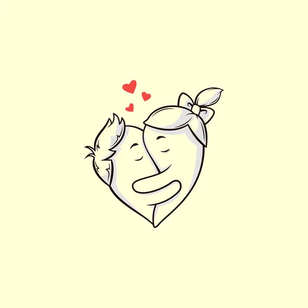 Ilustração Colorida Desenhos Animados Amantes Abraçando Forma Coração — Vetor de Stock