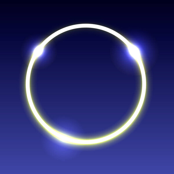 colored illustration of a neon glowing circle with highlights on a dark blue background