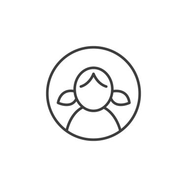 Siyah ve beyaz basit satır sanat Kullanıcı kız simgesi yuvarlak bir çerçeve içinde