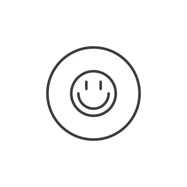 Blanco Negro Simple Línea Arte Sonriente Emoji Icono Marco Redondo — Vector de stock