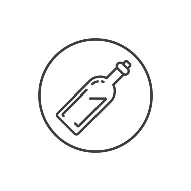 Siyah ve beyaz basit vektör hat sanat simge yuvarlak çerçeve içinde şişe