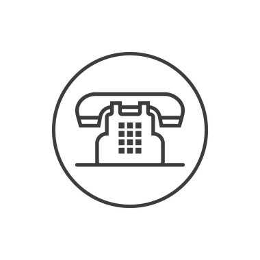 Siyah ve beyaz basit vektör hat sanat simge eski telefon yuvarlak çerçeve