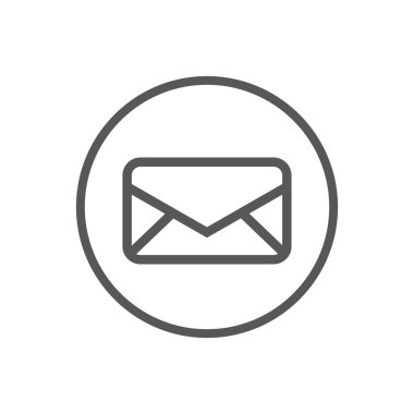 Siyah ve beyaz basit vektör hat sanat simge mesaj harfinin yuvarlak bir çerçeve içinde