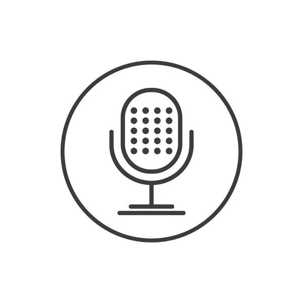 Черно Белая Простая Векторная Линия Икона Ретро Микрофона Круглой Рамке — стоковый вектор