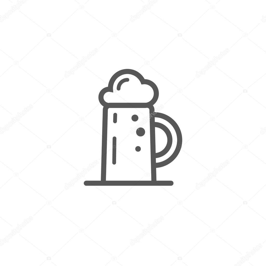 black and white simple vector outline line art icon of a glass of beer