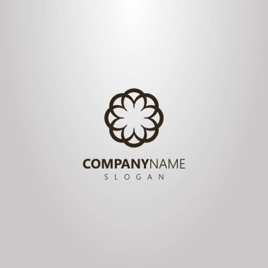 siyah ve beyaz basit vektör yuvarlak düz sanat logo Gotik Lancet pencere veya soyut çiçek