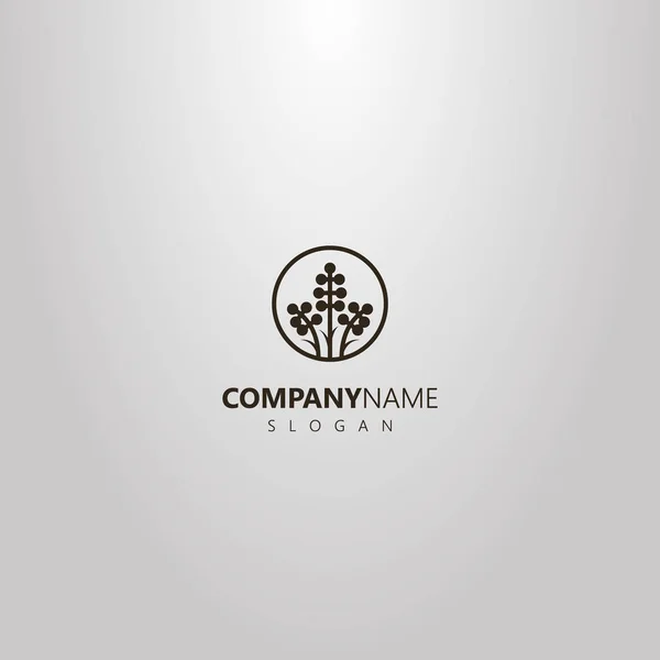 Черный Белый Простой Вектор Изолированный Логотип Трех Цветочных Ветвей Круглой — стоковый вектор