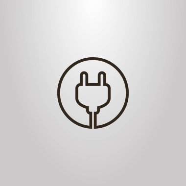 siyah ve beyaz basit vektör izole hat sanat işaret yuvarlak bir çerçeve içinde elektrik fiş