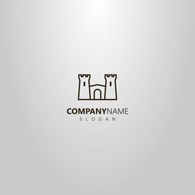 siyah ve beyaz basit vektör anahat logo hat sanat çift kuleli kale