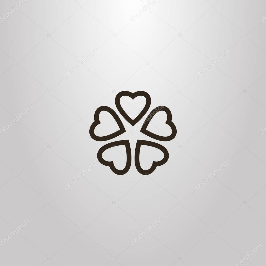 black and white simple vector flower sign of five heart-shaped petals