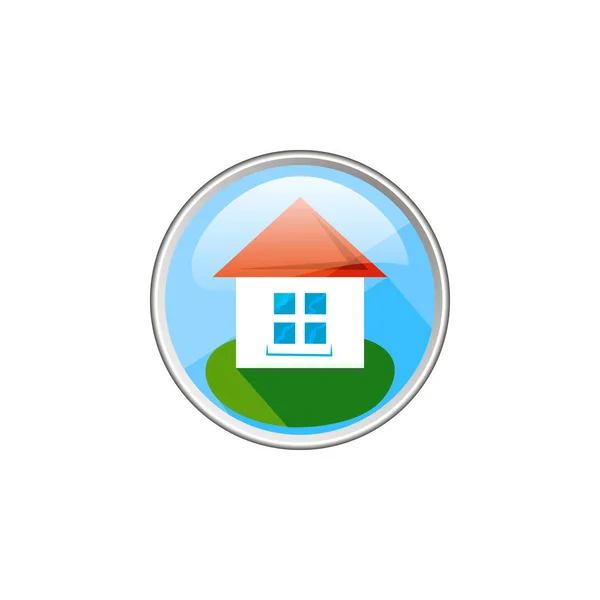 颜色简单向量圆形玻璃图标白色的房子与红色屋顶 — 图库矢量图片