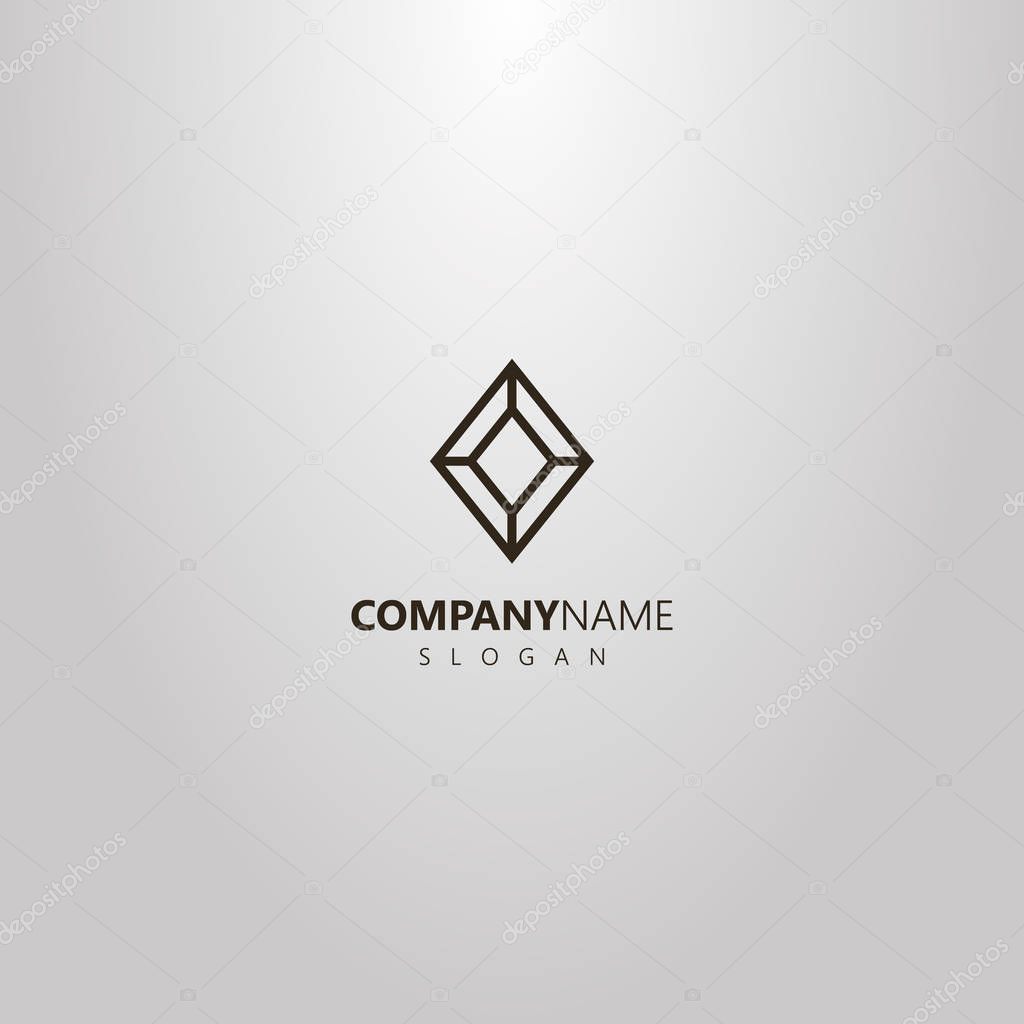 black and white simple vector geometric line art logo of diamond shape gemstone
