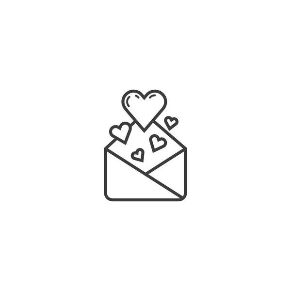 Black White Simple Vector Line Art Icon Letter Hearts — Stock Vector